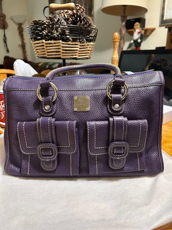 MCM Handbags - MCM Purple Leather Satchel Handbag with Front Pockets